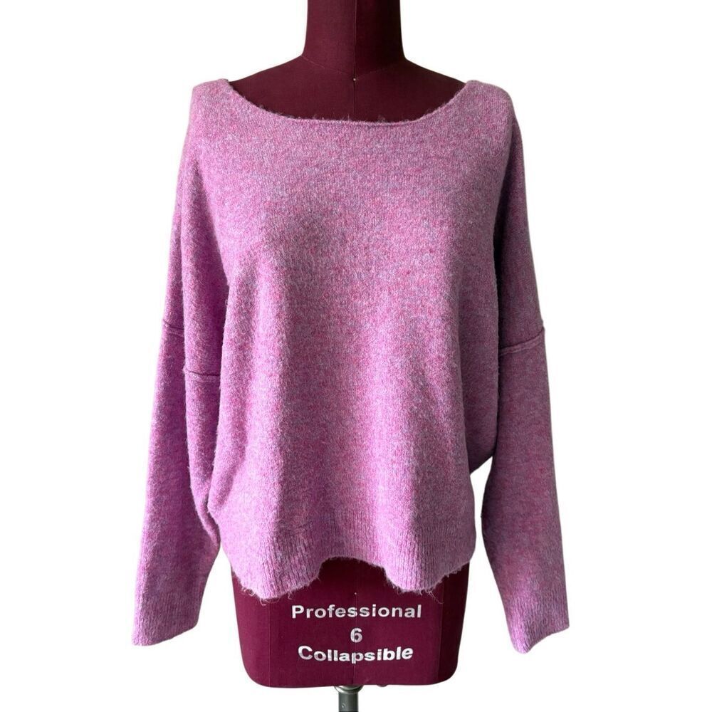 Evereve Lilac Pink Boat Neck Relaxed‎ Sweater size L Dropped Shoulders